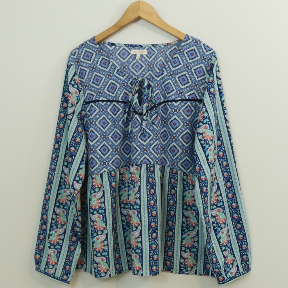 Red Camel Printed Peplum Boho Top